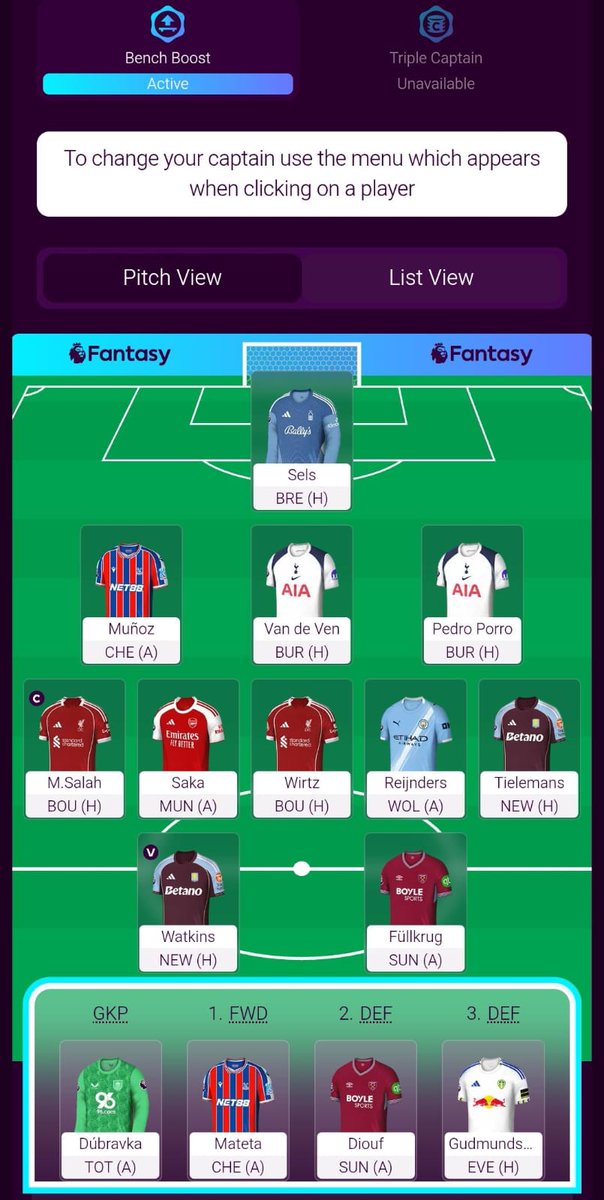 FPL Endy GW1 Team Reveal 🔒

Bench boost active!

Captain: 🇪🇬👑

Good luck everyone 🔥

#FPL
#FPLIndonesia
#FPLCommunity