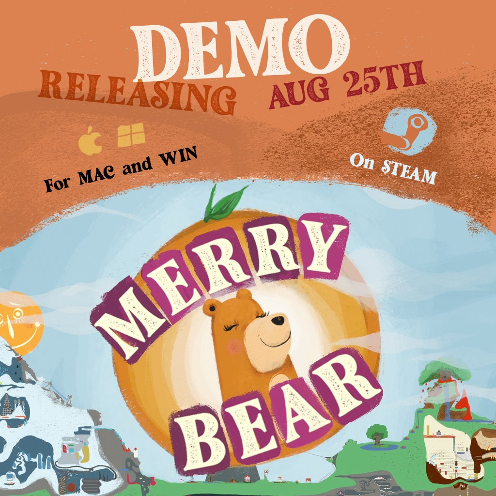 Merry Bear DEMO RELEASING Aug 25th on Steam for MAC and WIN. We're so excited to get this little lady out for a spin! #indiedev #gamedemo