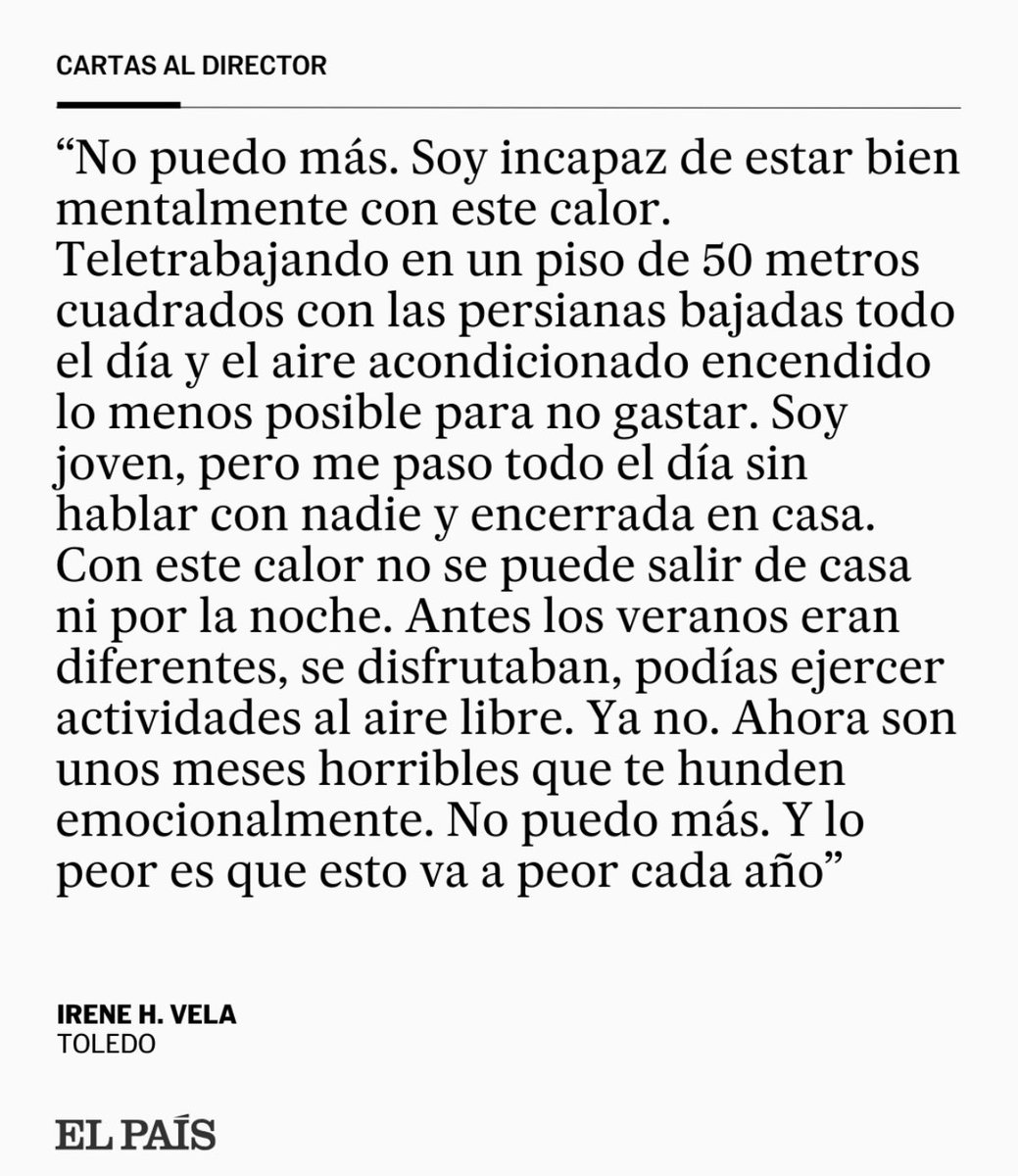 Irene se queja porque teletrabaja en verano.

Mientras tanto, hay gente en la obra, en el campo o repartiendo paquetes a 37º… y no lloran.

Antes los veranos eran IGUALES, lo que cambia es que antes se aguantaba y ahora se busca excusa para no currar.

Es la generación de