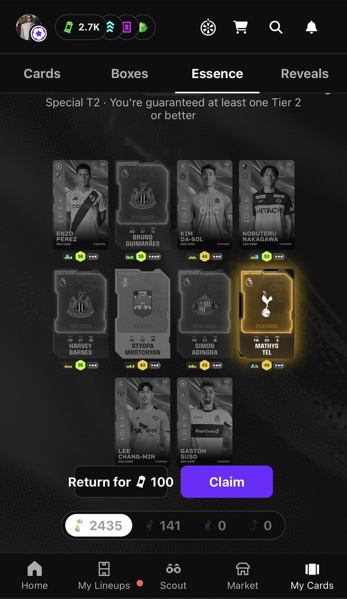 First Prem craft for me this season. Hoped for Cherki/Ekitike. Bruno G would’ve been a nice pull. Hoping for some better luck during the season🤣 #sorare #sorare26