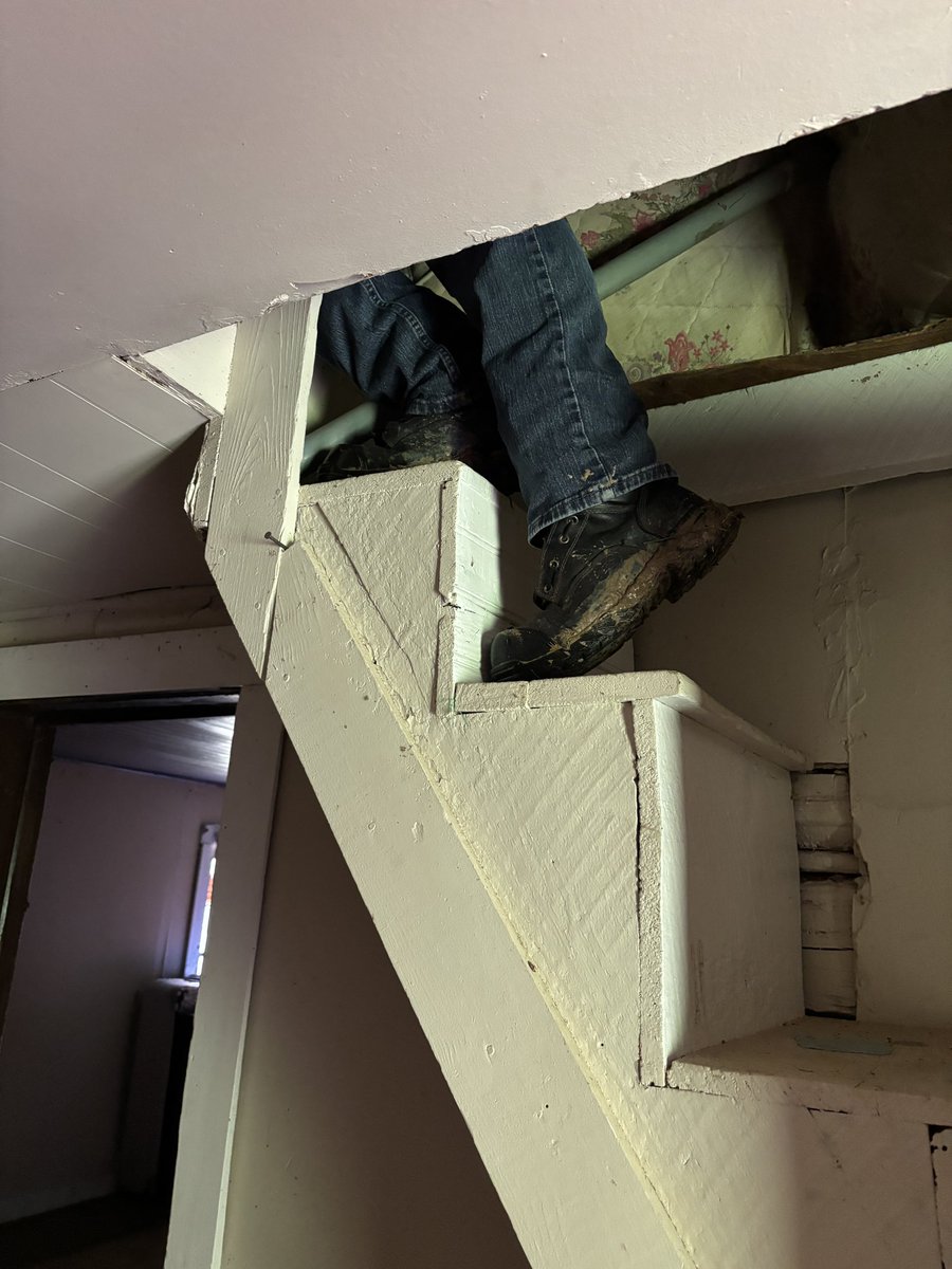 Attic covered by a mattress in abandoned house. No thanks! I’ll wait here!