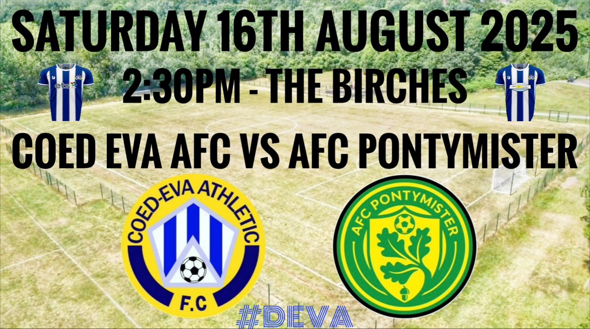 Coed Eva Athletic FC (@coedevaafc) on Twitter photo Looking to bounce back as we host <a href="/ACPontymister/">AFC Pontymister (seniors)</a>.
Previous encounters have always provided a close entertaining game!
Come and show your support at The Birches..
#Deva Looking to bounce back as we host <a href="/ACPontymister/">AFC Pontymister (seniors)</a>.
Previous encounters have always provided a close entertaining game!
Come and show your support at The Birches..
#Deva