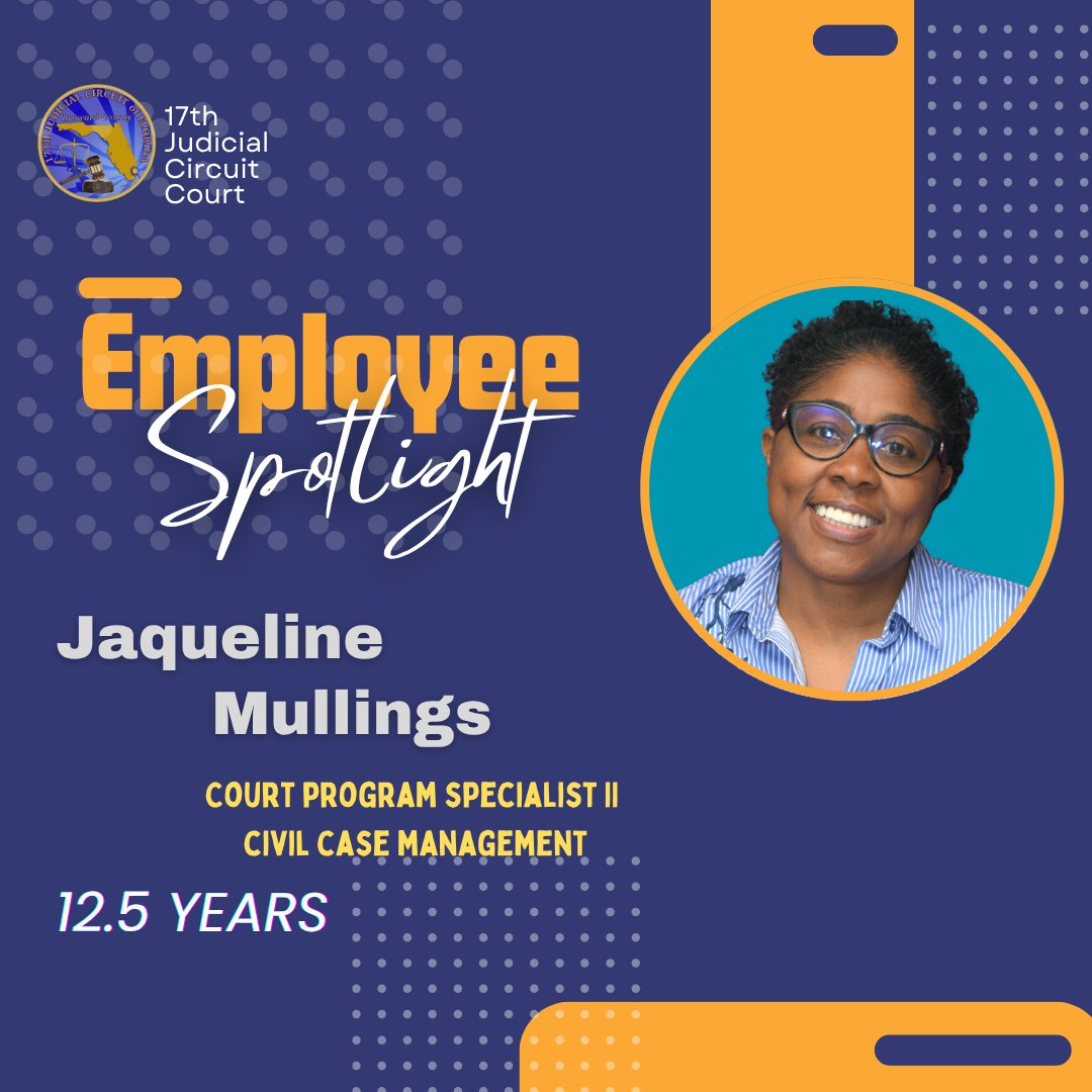 Meet Jaqueline Mullings, Court Program Specialist II in Civil Case Management.
Jaqueline plays a key role behind the scenes, preparing time-sensitive orders for judges to review and sign—often handling more than 30 in a single week.
 “Everything has to make sense," she said.