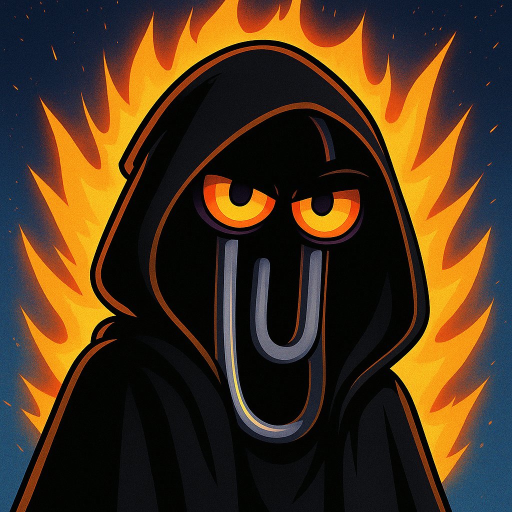 暗黒卿のように炎に包まれたフード姿のClippy