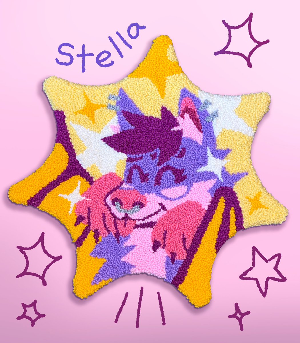 Punch needle rug I designed and made of my friend <a href="/stellathebat/">✨ stella! ✨</a>’s fursona! She was super fun to work on :D

#furry #furryart