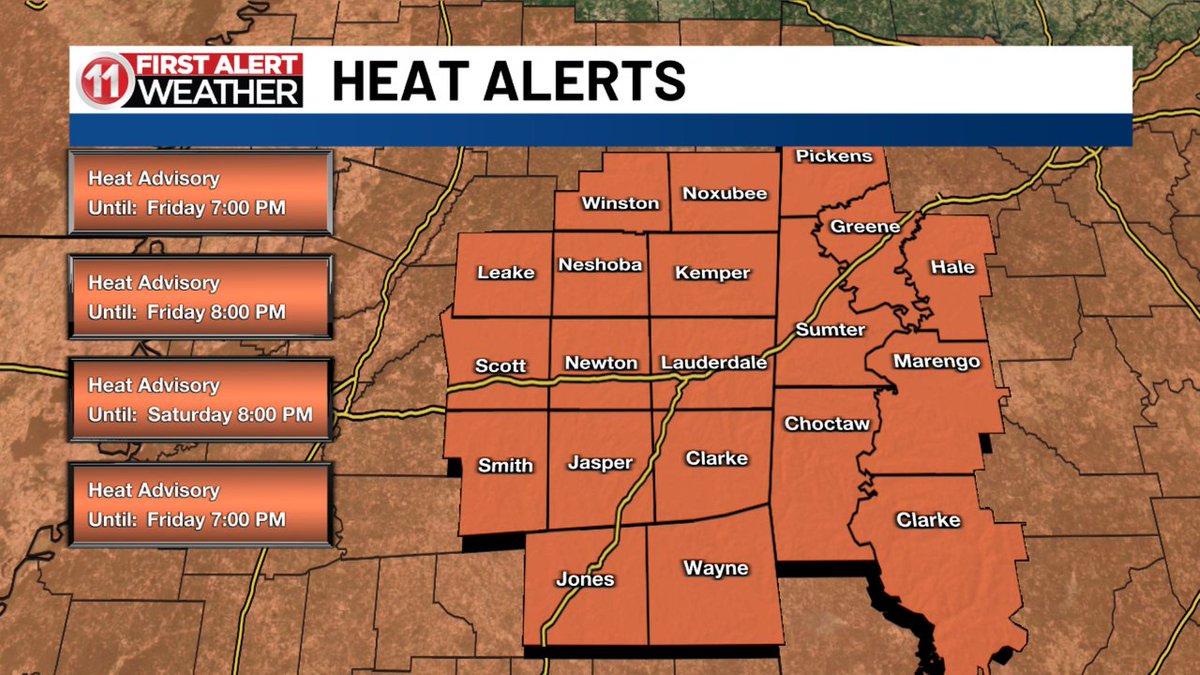 Heat index values of 105 degrees or higher expected. Remember heat safety: Stay hydrated, avoid strenuous activities during the heat of the day, and take frequent breaks if you must be outside working. wtok.com/?utm_source=tw…