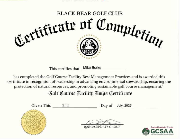 Shoutout to Mike Burke of Black Bear Golf Club for his commitment to excellence! 🛠️⛳Mike sets the standard for sustainability. We ❤️those facility BMPs, Mike, and appreciate all that you do! 👏 #BMPHero 🚀