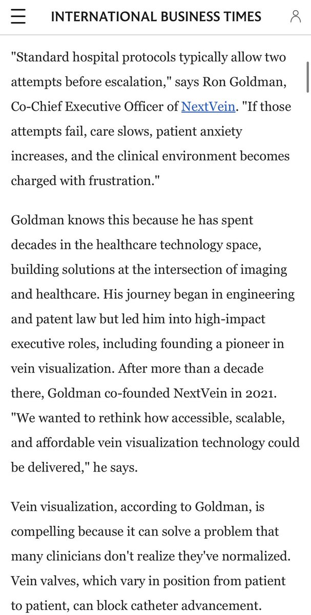 nextveinus's tweet photo. Thank you so much to International Business Times for featuring Nextvein. It was an honor to share our mission. From reducing needle sticks to improving clinical workflow, this recognition is a big moment for us! Read more here: https://t.co/dEXRNn9gW9
#NextVein #healthcare https://t.co/nT1bMZqDUh