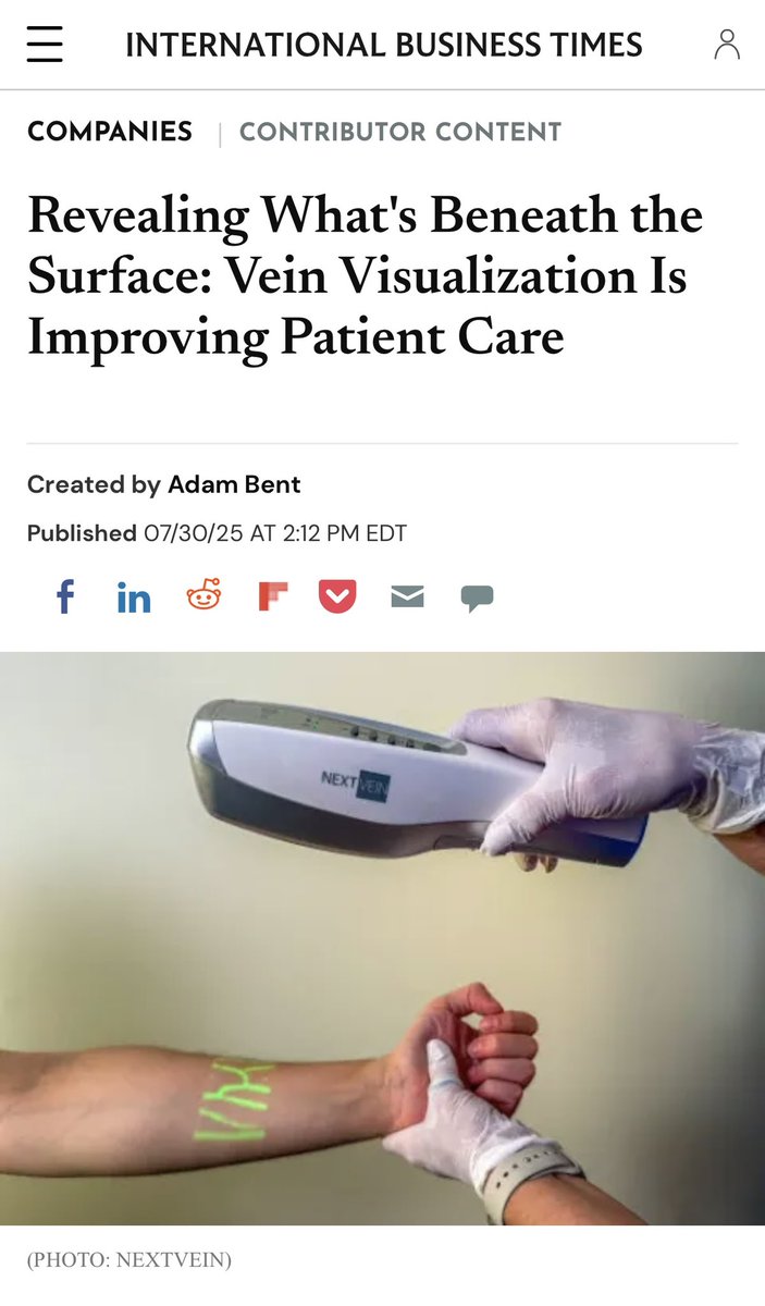nextveinus's tweet photo. Thank you so much to International Business Times for featuring Nextvein. It was an honor to share our mission. From reducing needle sticks to improving clinical workflow, this recognition is a big moment for us! Read more here: https://t.co/dEXRNn9gW9
#NextVein #healthcare https://t.co/nT1bMZqDUh