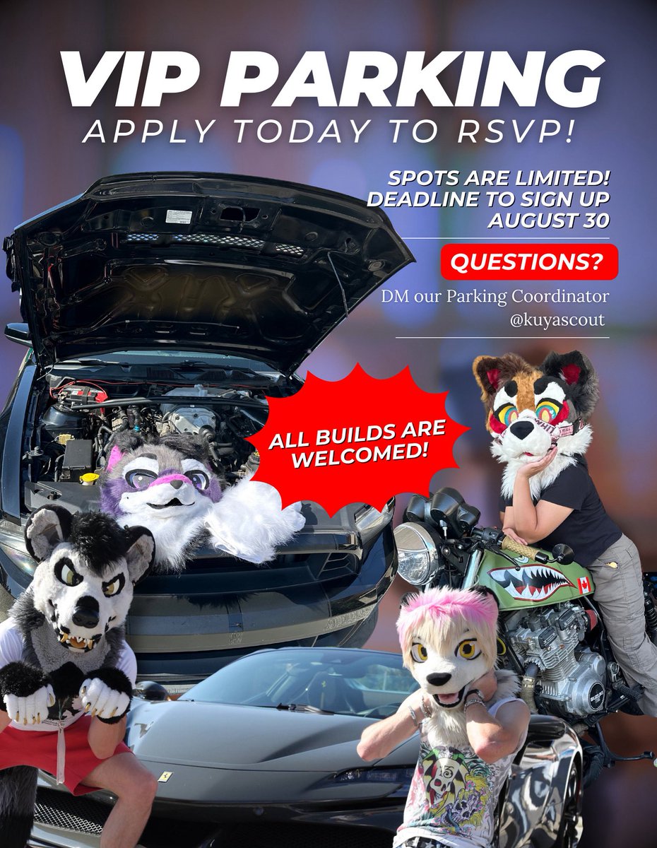 VIP Parking gets you guaranteed front-and-center in the venue lot, your name in our thank you post, a sponsor lanyard, and our brand-new exclusive peeker sticker 👀
Spots are limited! Deadline to apply Aug 30th!  All builds and vehicles are welcomed!! 
✍️ forms.gle/2N7gVLNW2c4DBg…