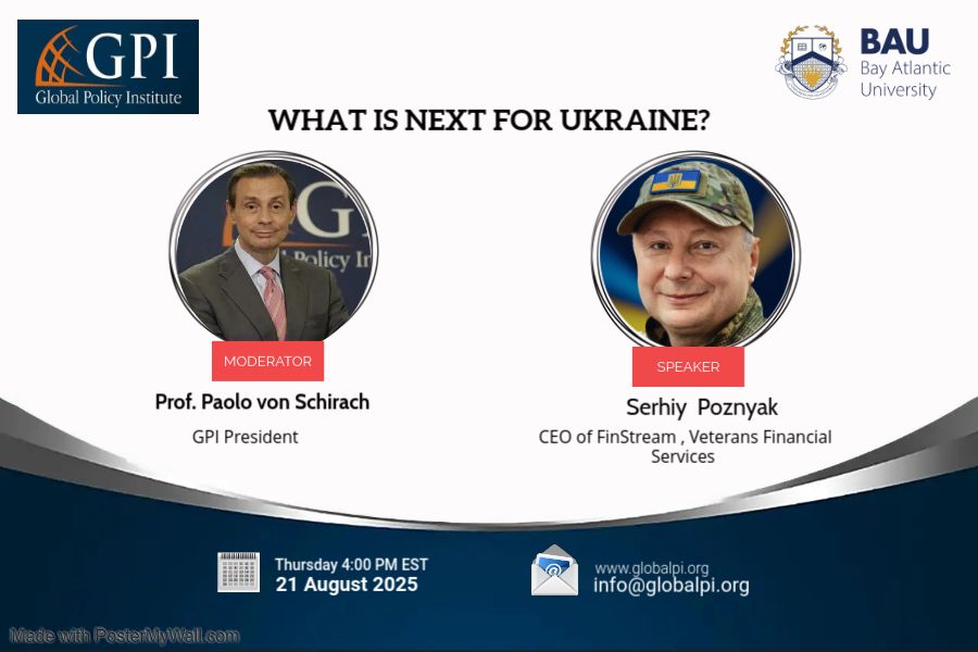 Join us On Thursday, August 21, 2025, at 4:00 PM (EST) the Global Policy Institute (GPI) will hold a talk titled “WHAT IS NEXT FOR UKRAINE? “. Attend virtually or in person at Bay Atlantic University, DC.

Registration is free!

Register here: forms.gle/v87FiTXKJFbPpw…