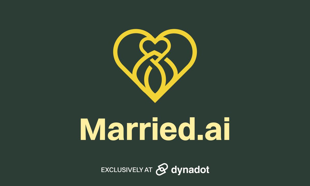💍 Married.ai
Where technology meets connection.

Perfect for AI in:
Dating &amp; matchmaking
Wedding tech
Relationship coaching
Virtual companionship

DM to acquire.
Exclusively <a href="/Dynadot/">Dynadot 🦾</a> 

#MarriedAI #AI #LoveTech #Branding #Startups #WeddingTech #PremiumDomains