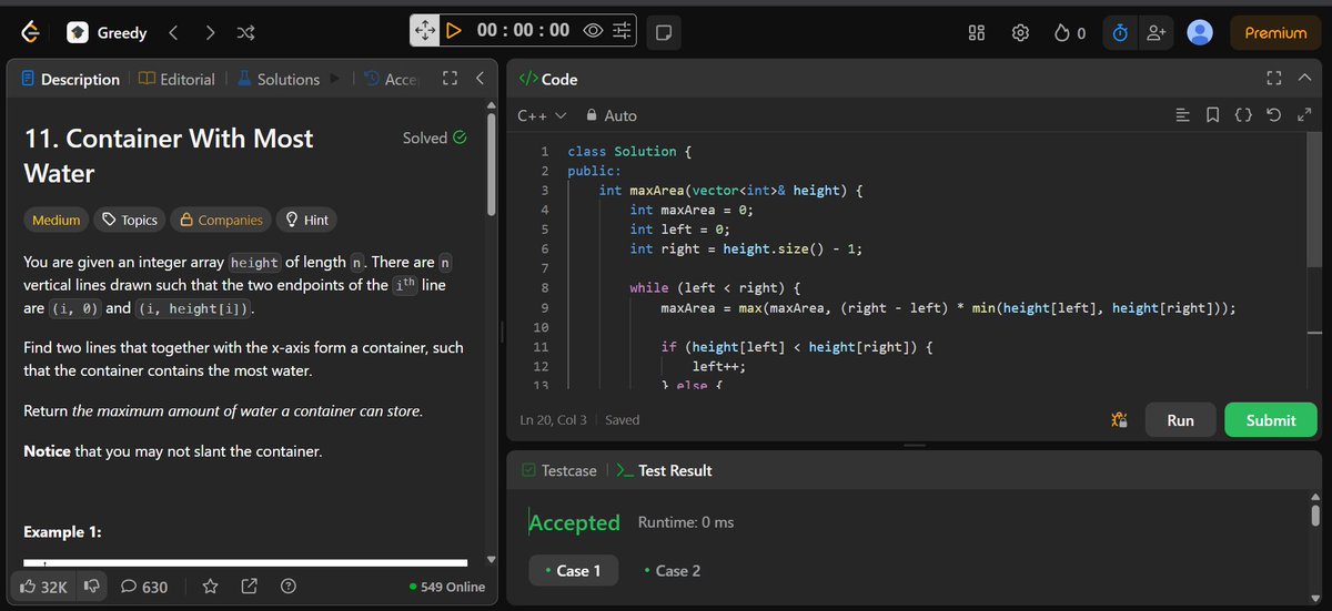 harshit_yadav03's tweet image. Day 59/100 🚀of #100DaysOfCode

Solved Container With Most Water 🛢️ on LeetCode using the Two-Pointer technique ♾️

Tackled a Codeforces problem 💻

Another day of sharpening problem-solving 

 #LeetCode #TwoPointer #Codeforces #DSA #ProblemSolving