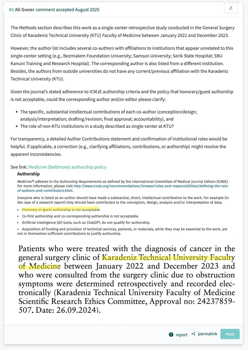 Ali Guner (@aligunermd) on Twitter photo Bu sefer kendi kurumum ve bölümüm ile ilgili bir düzeltme/açıklama bekliyorum.  
#PubPeer 
#Medicine(Baltimore) Bu sefer kendi kurumum ve bölümüm ile ilgili bir düzeltme/açıklama bekliyorum.  
#PubPeer 
#Medicine(Baltimore)