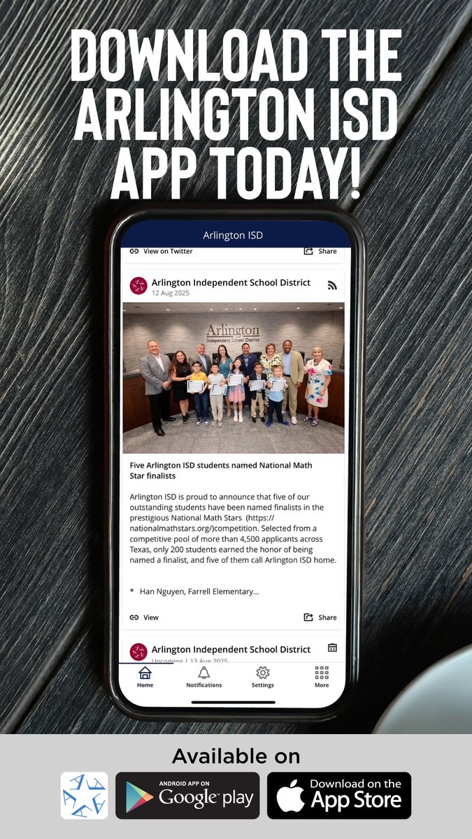 Arlington ISD (@arlingtonisd) on Twitter photo Access school menus, Canvas, the Parent Portal, district calendars and more - from one place, your phone. Get the #ArlingtonISD App.
📲 Download on your Android from Google Play: play.google.com/store/search?q….
📲 Download on your iPhone from the App Store: apps.apple.com/us/app/arlingt…. Access school menus, Canvas, the Parent Portal, district calendars and more - from one place, your phone. Get the #ArlingtonISD App.
📲 Download on your Android from Google Play: play.google.com/store/search?q….
📲 Download on your iPhone from the App Store: apps.apple.com/us/app/arlingt….