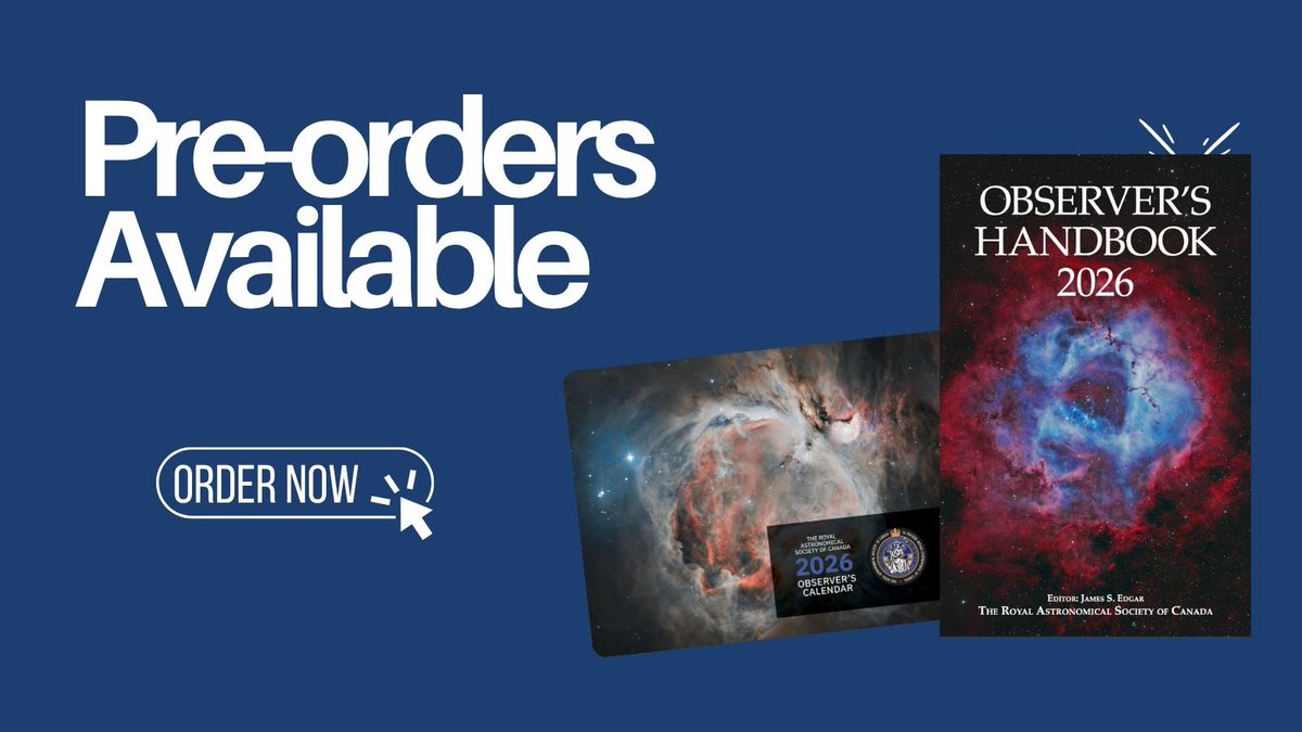 You can now pre-order your copy of the 2026 RASC Observer’s Handbook and Calendar! 

📘 Observer’s Handbook is your guide to the night sky.

📅 Calendar features stunning astrophotography from RASC members and key astronomical highlights.

Order now through the online shop.