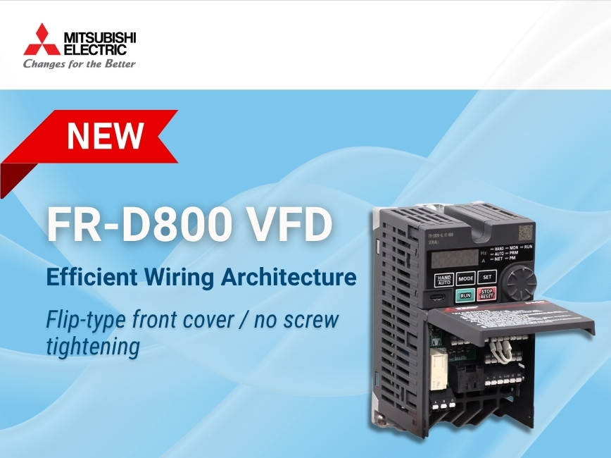 The new FR-D800 VFD makes wiring and networking a breeze! Its innovative flip-type front cover eliminates the need for screw tightening, improving work efficiency and preventing lost covers. 

🔗 Visit our website to learn more! okt.to/3jwhqx

#EasySetup #VFD