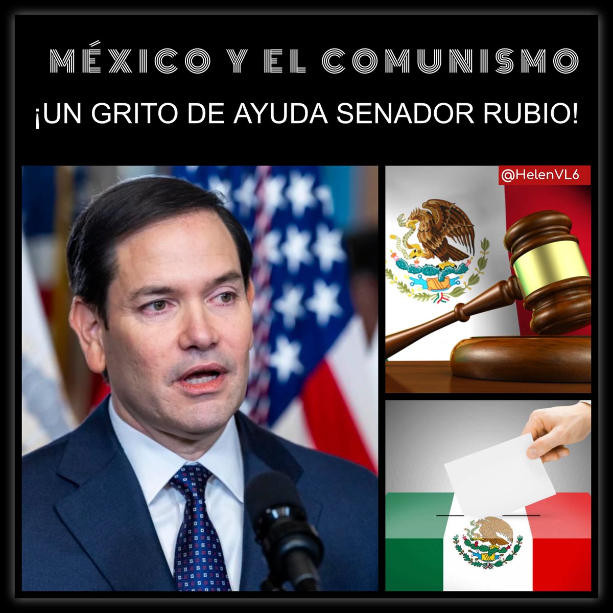 Helen VL (@helenvl6) on Twitter photo Estimado Secretario Marco Rubio, <a href="/SecRubio/">Secretary Marco Rubio</a>
Apelamos a su gran capacidad, para impedir que nuestro país, México, se sume al comunismo de la región con el nuevo e ilícito sistema judicial y el desafortunado proyecto electoral propuesto por la presidente.
El respeto al Estado de Estimado Secretario Marco Rubio, <a href="/SecRubio/">Secretary Marco Rubio</a>
Apelamos a su gran capacidad, para impedir que nuestro país, México, se sume al comunismo de la región con el nuevo e ilícito sistema judicial y el desafortunado proyecto electoral propuesto por la presidente.
El respeto al Estado de