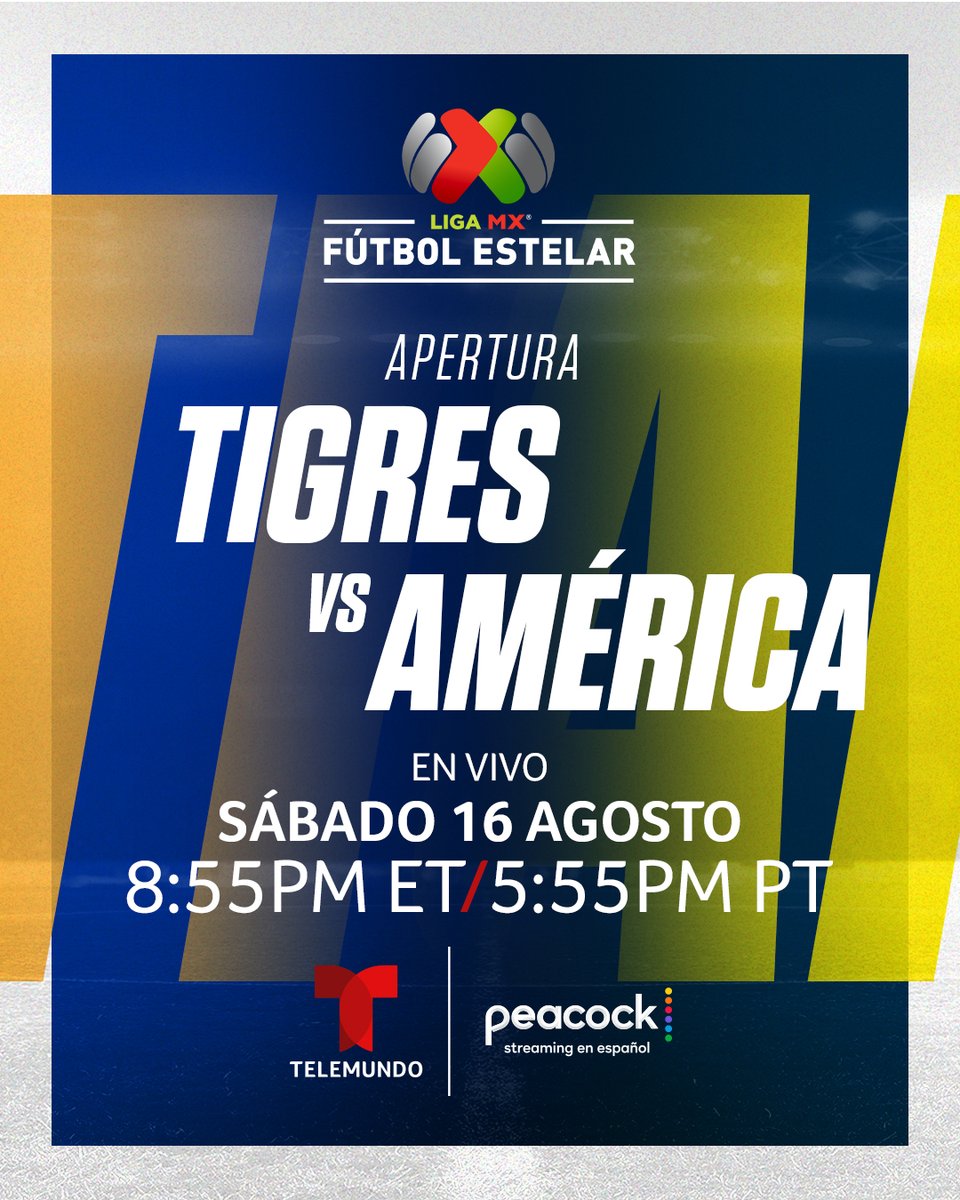 Telemundo Deportes (@telemundosports) on Twitter photo HOY SÁBADO ¡el partido de la jornada! por Telemundo 🔥
⚽️ Tigres UANL 🐯 vs. América 🦅
🎙️ <a href="/AdrianaMonsalve/">Adriana Monsalve</a>
🎙️ <a href="/jllopezsalido/">📸 @JoseLuisLopezSalido</a> y <a href="/jorgedcalvo/">Jorge Calvo</a>
⏰ 8:55pm ET / 5:55pm PT
📺 <a href="/Telemundo/">Telemundo</a>
📱 Telemundo APP ➡️ tlmdo.co/3HBWLxw
#LigaMXTelemundo #LigaMX #TigresUANL #América HOY SÁBADO ¡el partido de la jornada! por Telemundo 🔥
⚽️ Tigres UANL 🐯 vs. América 🦅
🎙️ <a href="/AdrianaMonsalve/">Adriana Monsalve</a>
🎙️ <a href="/jllopezsalido/">📸 @JoseLuisLopezSalido</a> y <a href="/jorgedcalvo/">Jorge Calvo</a>
⏰ 8:55pm ET / 5:55pm PT
📺 <a href="/Telemundo/">Telemundo</a>
📱 Telemundo APP ➡️ tlmdo.co/3HBWLxw
#LigaMXTelemundo #LigaMX #TigresUANL #América