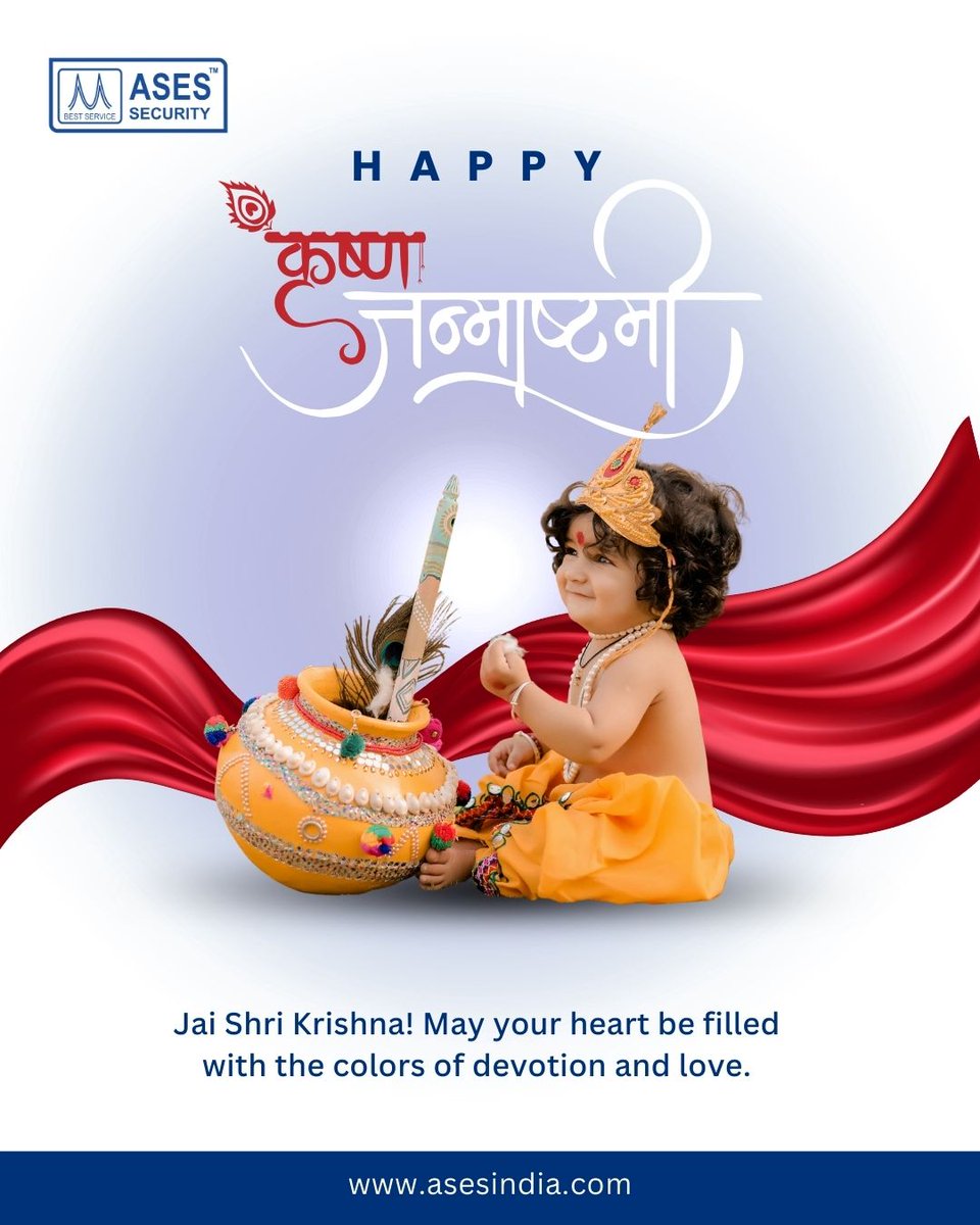 ASESINDIAs's tweet photo. Celebrating the birth of divine love and joy 🌸✨ 

Wishing you all a blessed and blissful Krishna Janmashtami! 🪔💛 

#KrishnaJanmashtami #ASESSecurity #DivineBlessings #JaiShriKrishna https://t.co/Dc6HrDuuZF