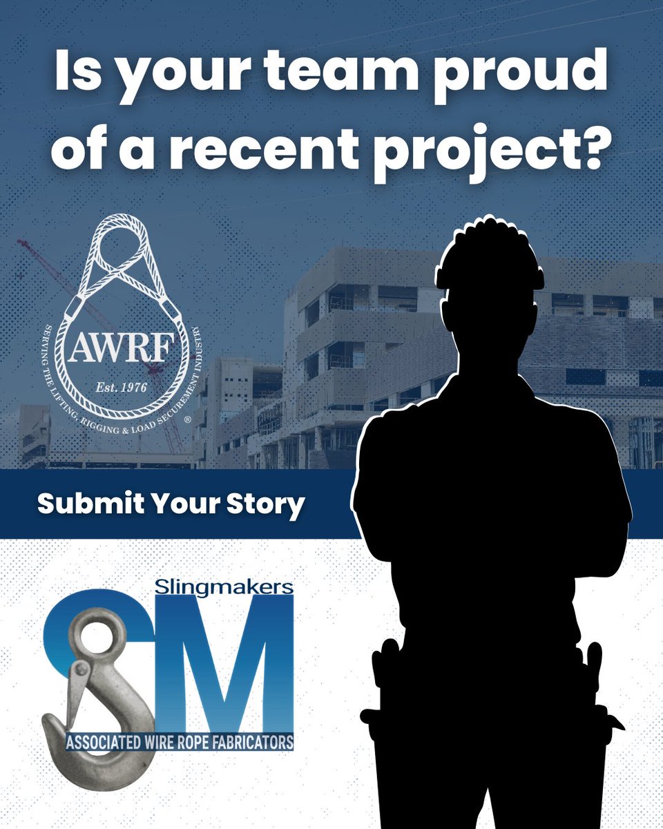 awrf's tweet image. Do you have an industry-related story that would make a good article for Slingmakers or a post on AWRF’s social media? Now is your chance to get eyes on your project and brag about your team!

Email your submission: Nicole@awrf.org

#AWRF #WireRope #Rigging #SlingmakersMagazine