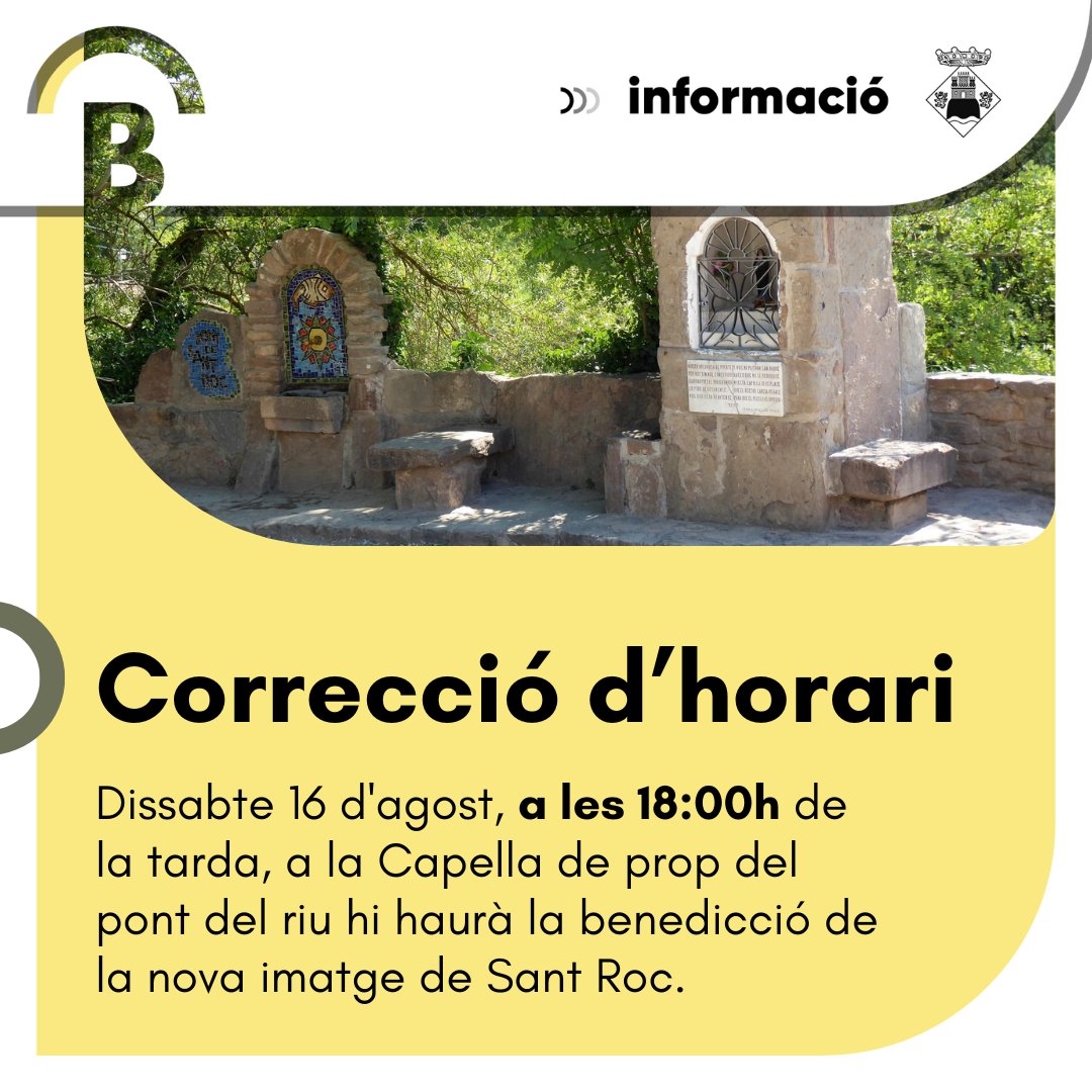 ⚠️ ATENCIÓ! 

L'acte previst per demà serà a les 18h de la tarda, i no a les 16h tal com es va anunciar a l'agenda sociocultural i esportiva. 

Disculpeu les molèsties!