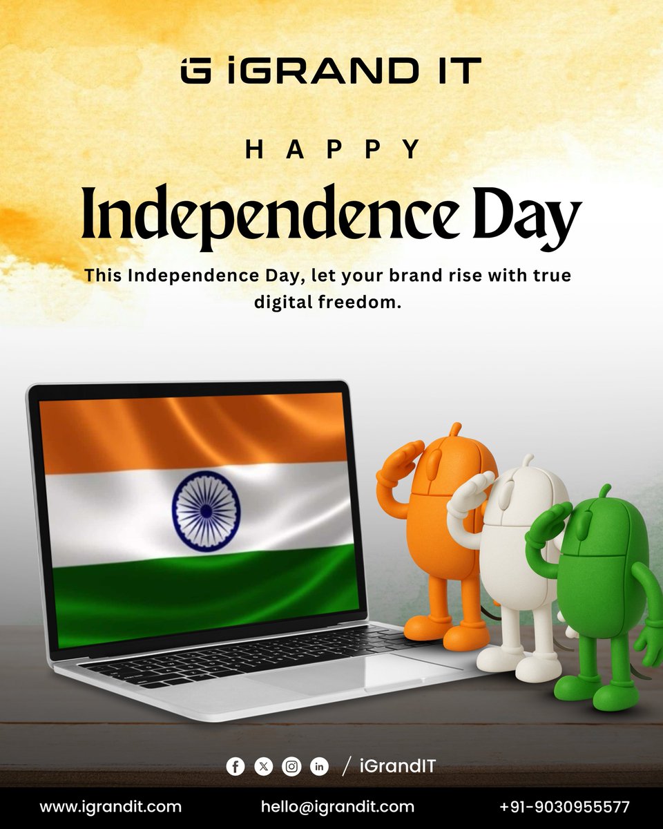igrandit's tweet photo. This Independence Day, Let your brand rise with true digital freedom. @igrandit Wishing you A Happy Independence Day.
#independencedayindia #IndependenceDay2025 #August15th #iGRANDIT #iGRAND #brandingagency #webaganecy #uiuxdesigner #webagencyhyderabad #offshorewebagency https://t.co/f8TSGyF4u5