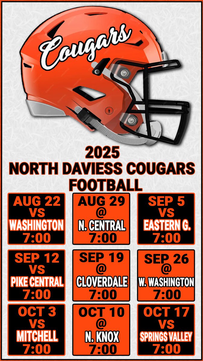 We are headed to our scrimmage against OV - kickoff 7 PM. 

Ready to kickoff the 2025 season!! 

#Cougars