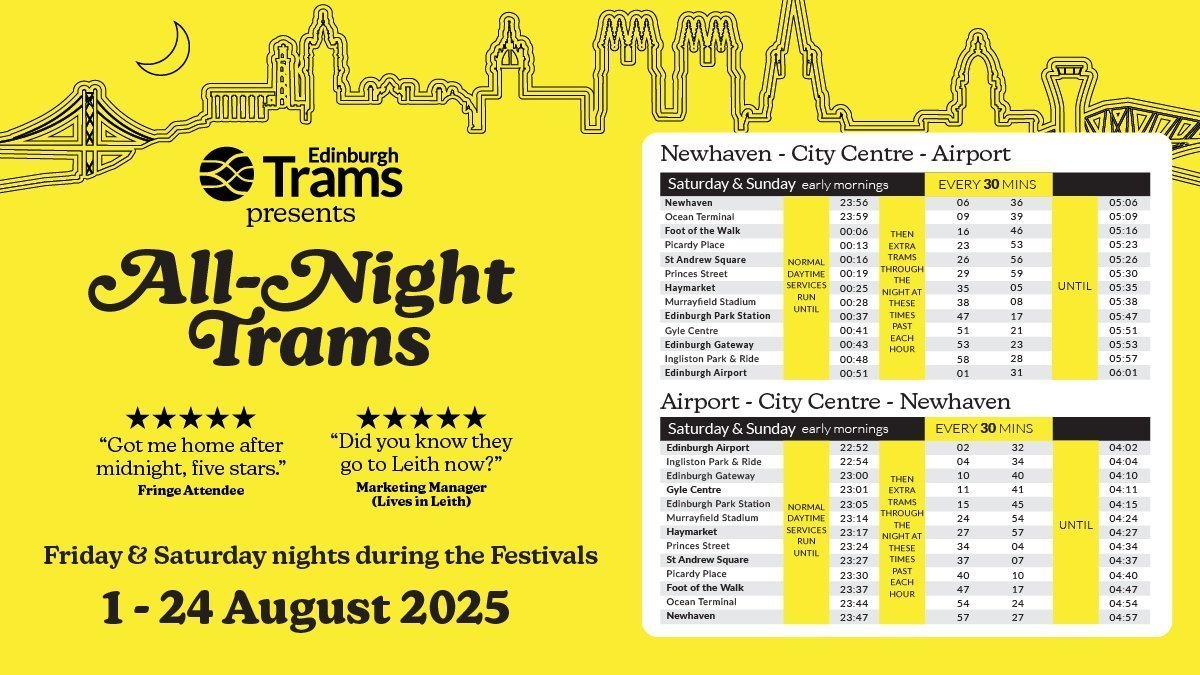 Customer Relations signing off, trams are currently running from every 10mins, then from 11pm, they will run every 30mins as part of our all night trams for the festival, timetable is below.  Enjoy the shows at the <a href="/edfringe/">Edinburgh Festival Fringe</a> tonight, have a great evening...  #edintravel