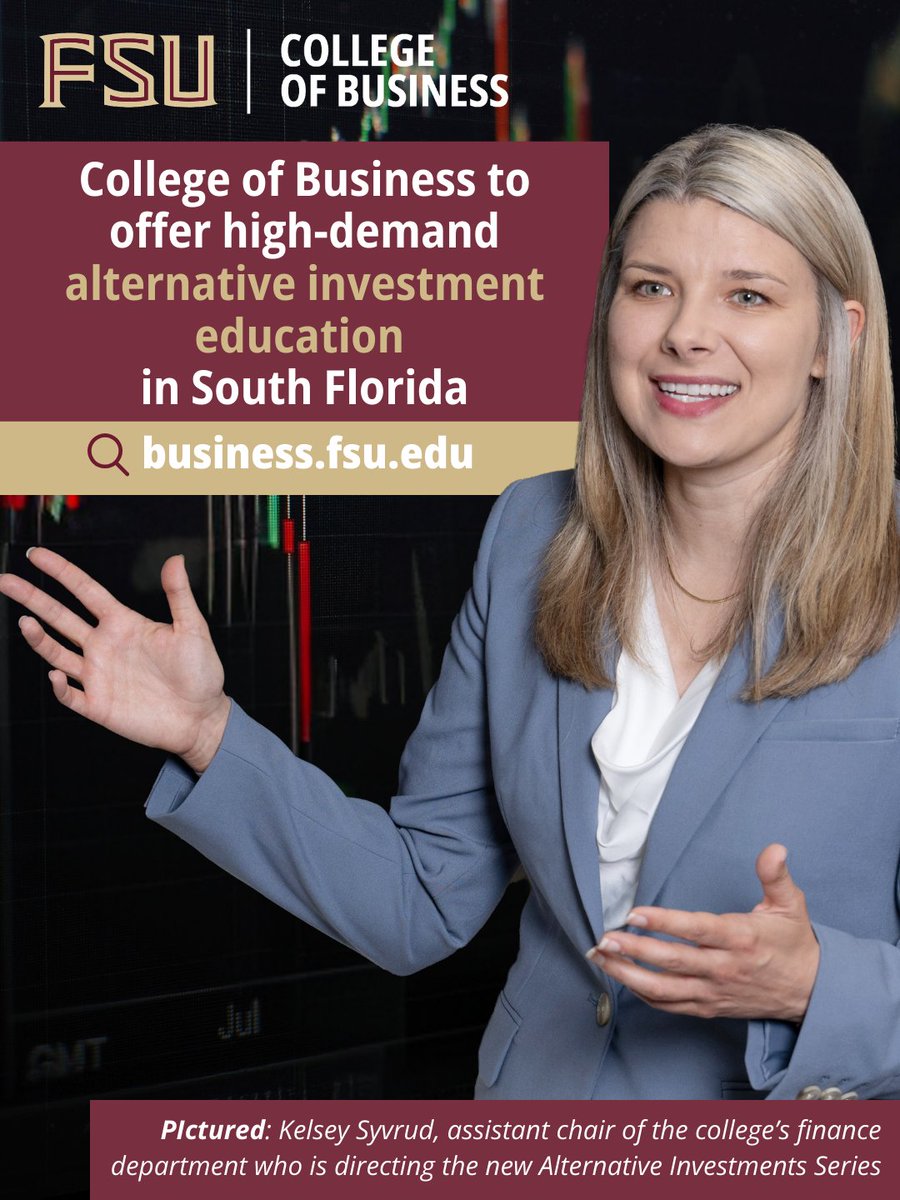 FSUWertheim's tweet photo. West Palm Beach is becoming “Wall Street South,” and #FSUBiz is headed there. 📈🌴

Launching this Sept: our executive education series in alternative investments, led by Kelsey Syvrud. Learn more: https://t.co/2CxtycaqNj https://t.co/FROapKlG7u