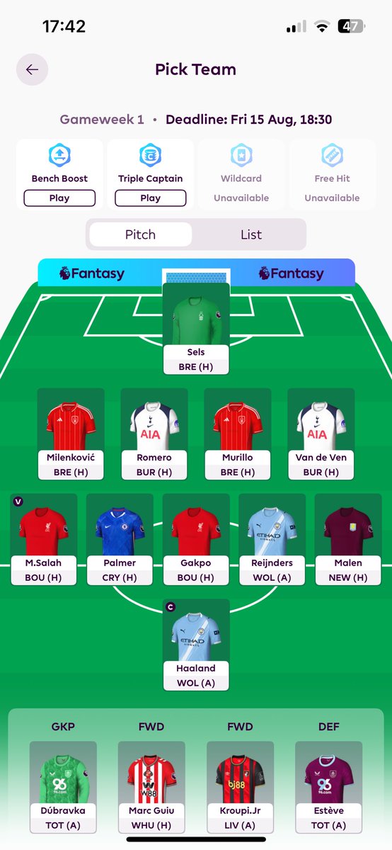 FplMerlin's tweet image. 4-5-1 formation 
Haaland 👑 
GW1

#FPL
