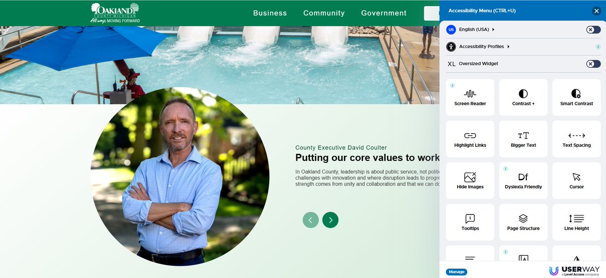 ICYMI: #OaklandCounty's website got an upgrade this year to better serve visitors, no matter their first language or abilities. The UserWay accessibility tool on OakGov.com boasts many tools, such Dyslexia-friendly fonts and live translation: ow.ly/NMnN50WsPPE.