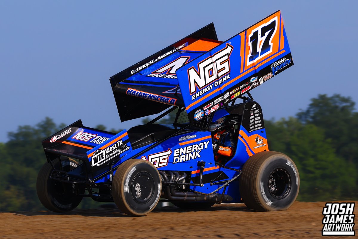 NOS Energy Drink Driver Sheldon Haudenschild races around the Attica Raceway Park during World of Outlaws Sprint Car Series action! #joshjamesartwork
