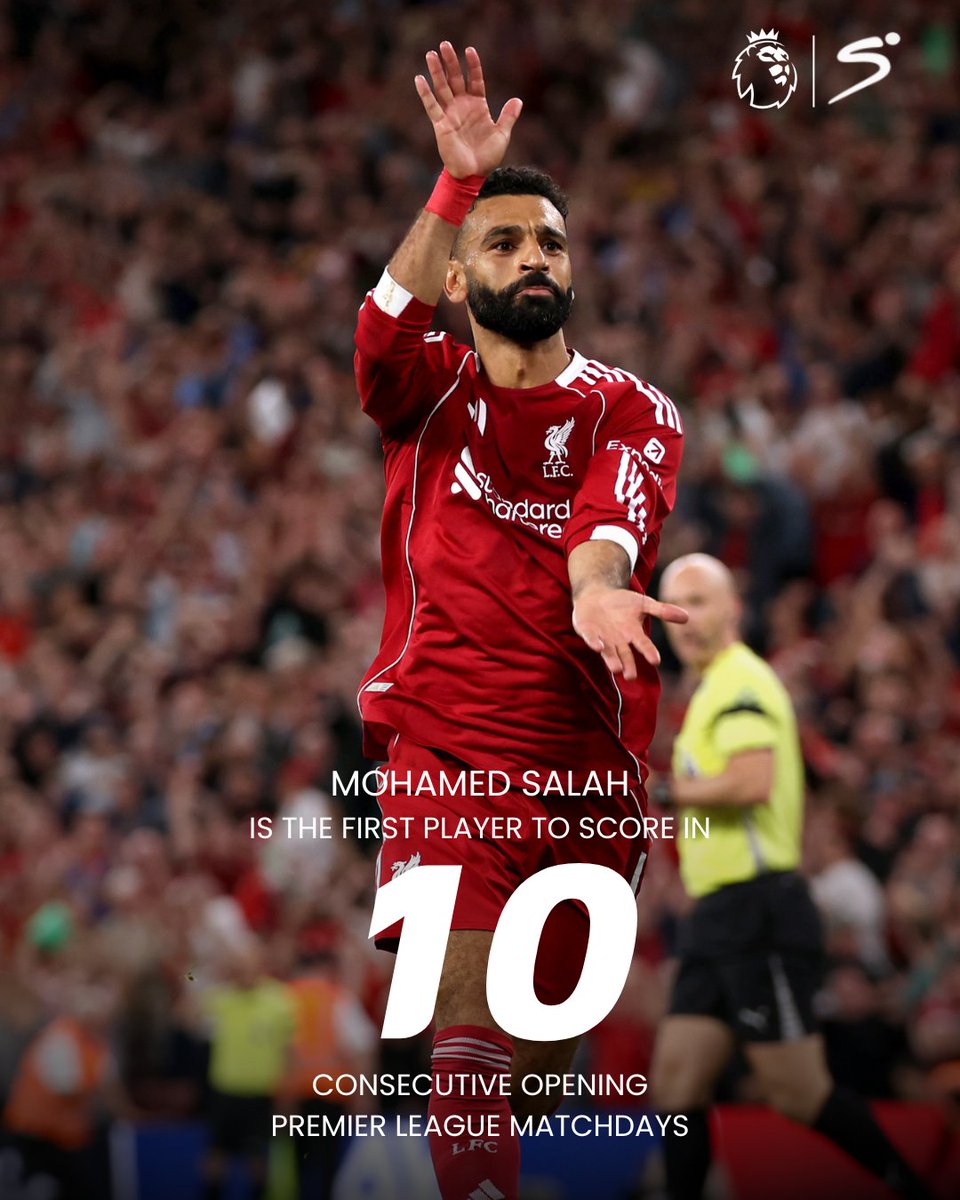 𝐓𝐡𝐞 𝐄𝐠𝐲𝐩𝐭𝐢𝐚𝐧 𝐊𝐢𝐧𝐠 🇪🇬👑

It's 1️⃣0️⃣ opening weekend goals for Mo Salah 😏🤌

#LIVBOU | #SSPremierLeague