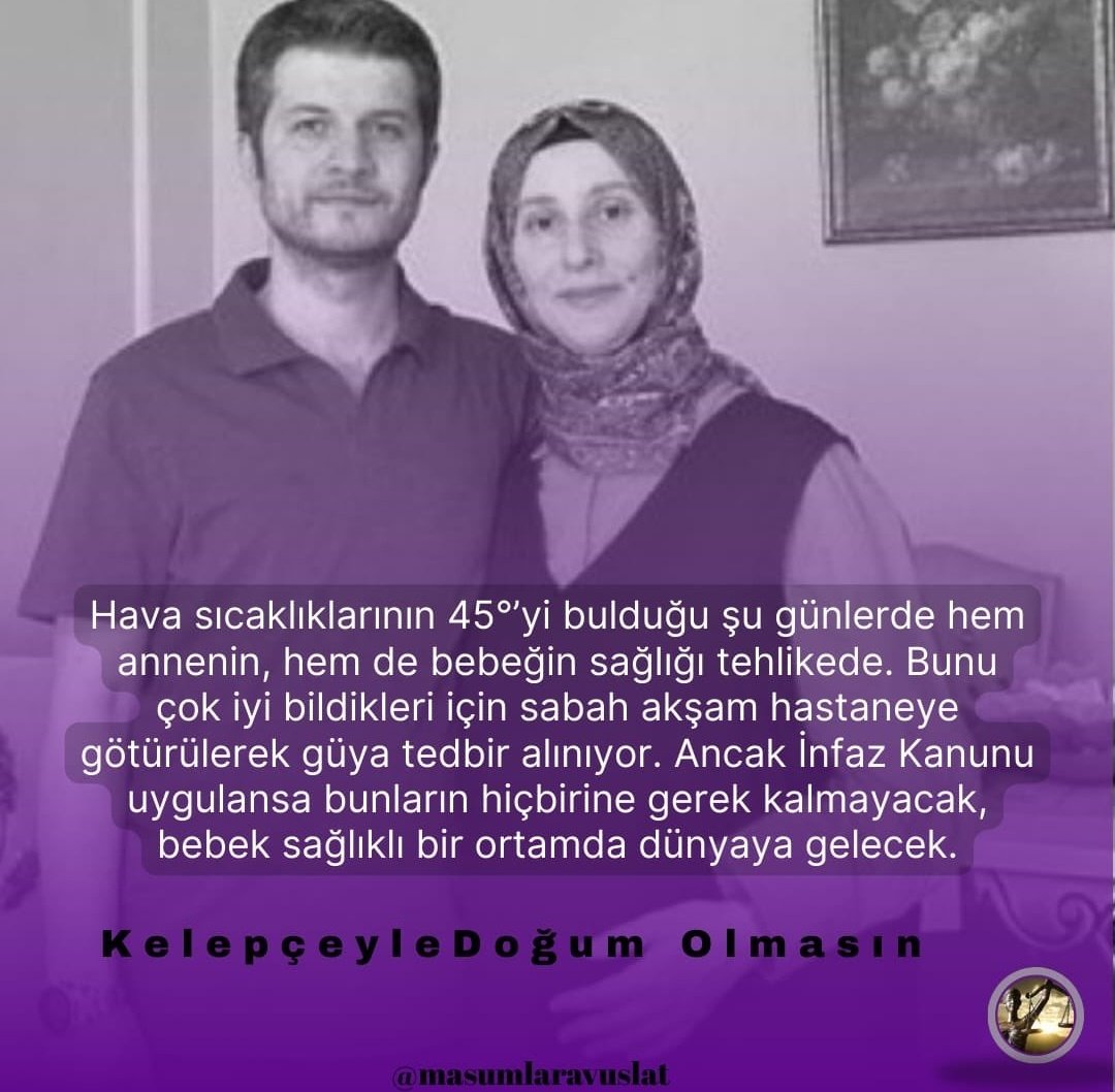 45°C’yi bulan sıcaklarda, 9 aylık hamile bir annenin ve doğmamış bebeğin cezaevi koşullarında yaşaması kabul edilemez.
İnfaz Kanunu uygulansın, anne ve bebek sağlıklı bir ortamda yaşasın.
<a href="/adalet_bakanlik/">T.C. Adalet Bakanlığı</a>
<a href="/AliYerlikaya/">Ali Yerlikaya</a>
<a href="/TBMMresmi/">TBMM</a>
KelepçeyleDoğum Olmasın