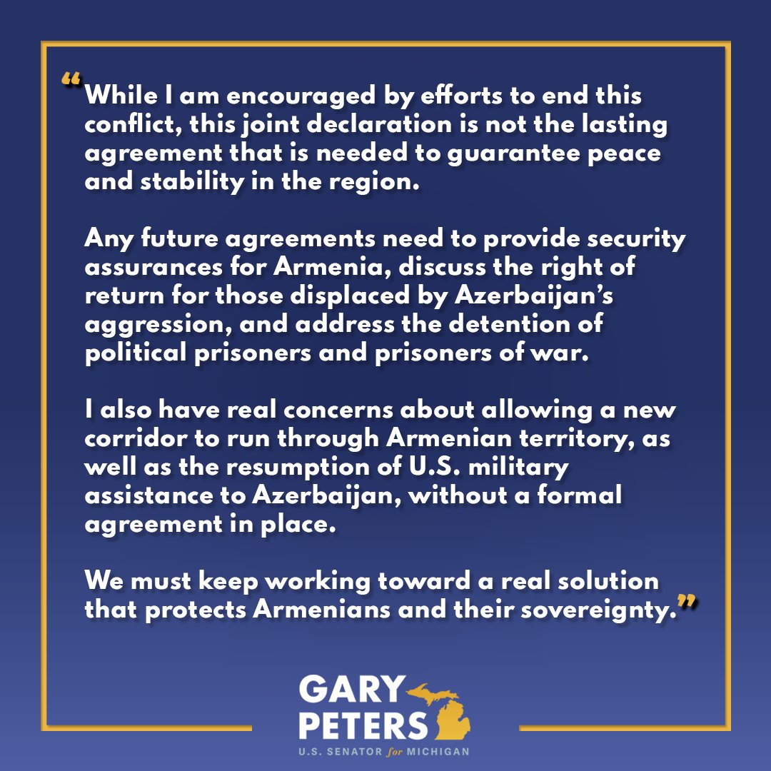 My statement on the joint declaration signed by Armenia and Azerbaijan at the White House last week: