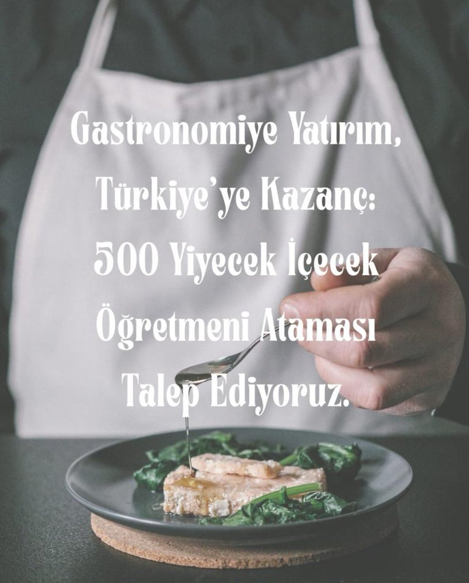 Yih öğretmenlerinin ilk görevi, öğrendiği ve deneyimlediği her şeyi yeni nesillere aktarmaktır.Ülkemizi gelişen gastronomiye daha çok yakınlaştırmak için öğrencilerimize kavuşmak istiyoruz. 
#YiyecekİçecekÖğretmenliği500Kontenjan
<a href="/Yusuf__Tekin/">Yusuf Tekin</a> <a href="/tcmeb_mtegm/">Meslekî ve Teknik Eğitim Genel Müdürlüğü</a> <a href="/mebpgm/">Personel Genel Müdürlüğü</a>