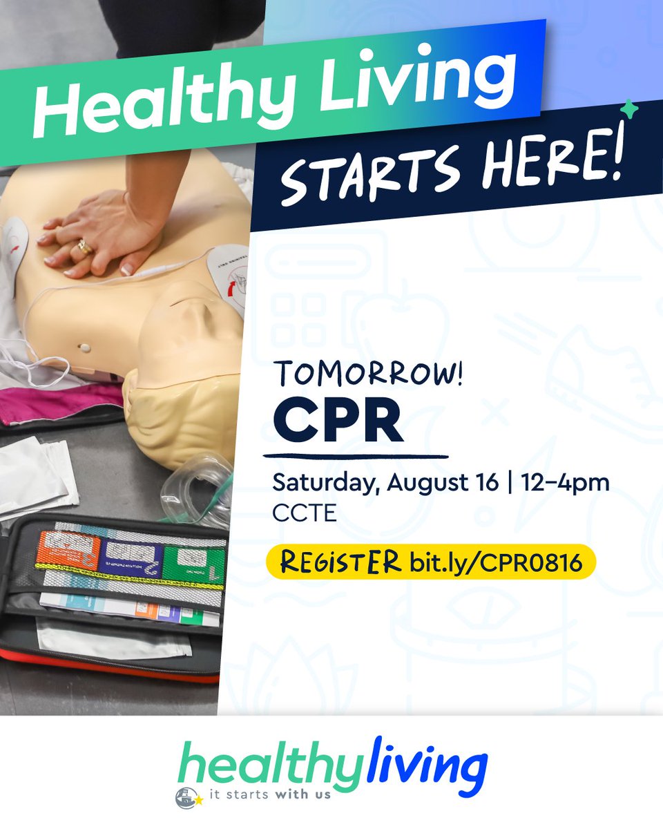 🌟 Get CPR certified for FREE! 🌟

Sign up to join tomorrow's CPR course at CCTE!

🗓️ Saturday, August 16
⏰ 12-4pm
🏫 CCTE

REGISTER ➡️ bit.ly/CPR0816