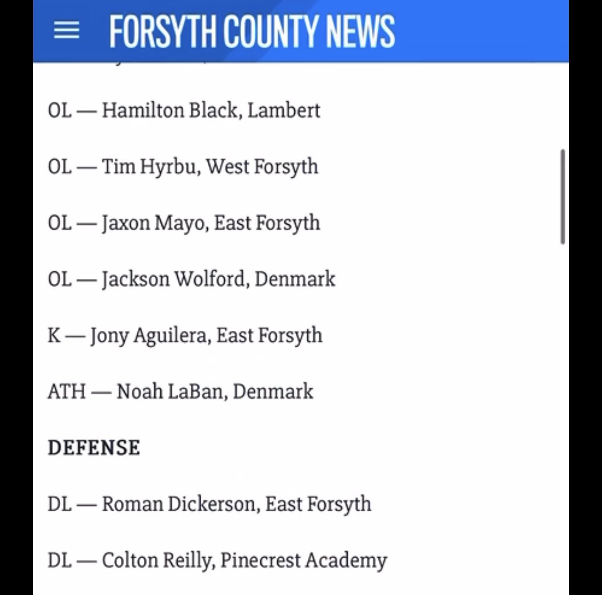 Beyond grateful to be named Pre-Season all county by <a href="/forsythnews/">Forsyth County News</a> and <a href="/ForsythSports/">FCN Sports</a>.

<a href="/CarsonAdams70/">Carson Thomas Adams</a> <a href="/PinecrestAcadem/">Pinecrest Academy</a> <a href="/RecruitGeorgia/">Recruit Georgia</a> <a href="/CoachCoury6/">Shawn Coury</a>