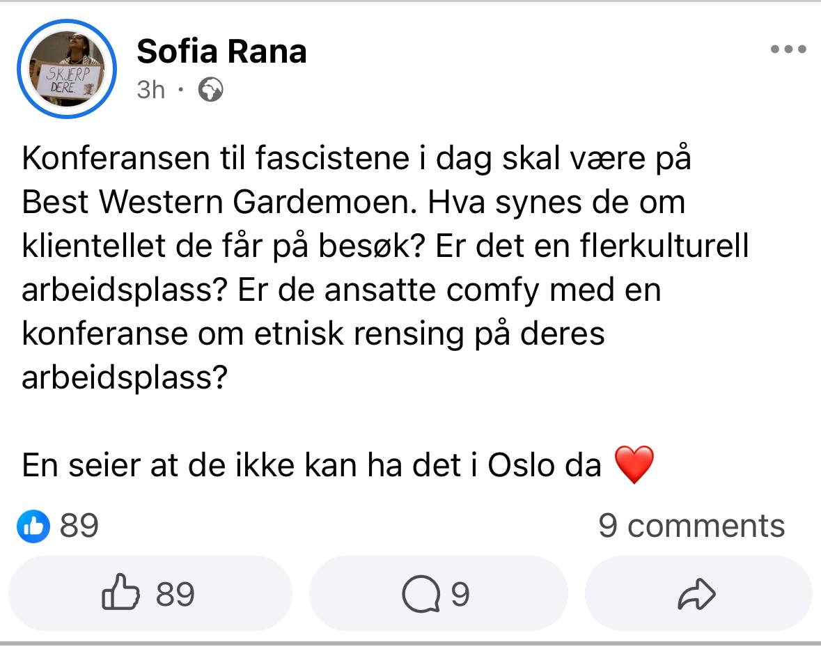 Norgesdemokratene tar skarp avstand fra forsøk på å stanse et lovlig arrangement med press, trusler eller organisert støy. Politisk motivert trakassering og vold – og ja, også ‘truende nærvær og støy’ for å hindre at et budskap blir fremsatt – er hærverk mot demokratiet