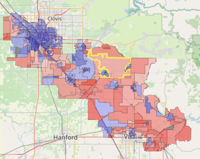 Izengabe_'s tweet photo. @decunningham2 It's even better when you see the precinct voter results of #CA20 & its neighboring districts. It's clearly a racial gerrymander designed to pack white GOP voters into a vote sink. https://t.co/1wMQ8JU72E