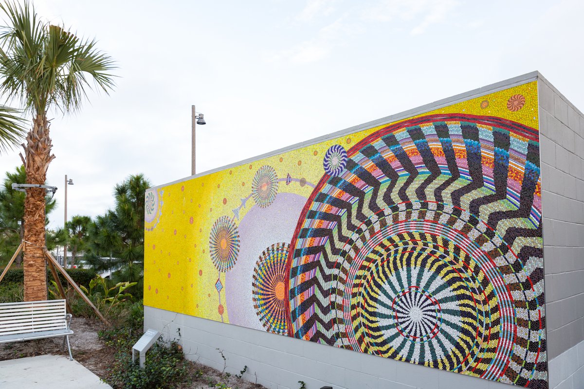 StPetePier's tweet photo. Brighten your day with Morning Stars—a giant crochet mosaic by Xenobia Bailey at the St. Pete Pier! 🌈✨ Have you spotted this colorful masterpiece yet? #StPetePier #MorningStars #PublicArt https://t.co/bitvHrzIqc