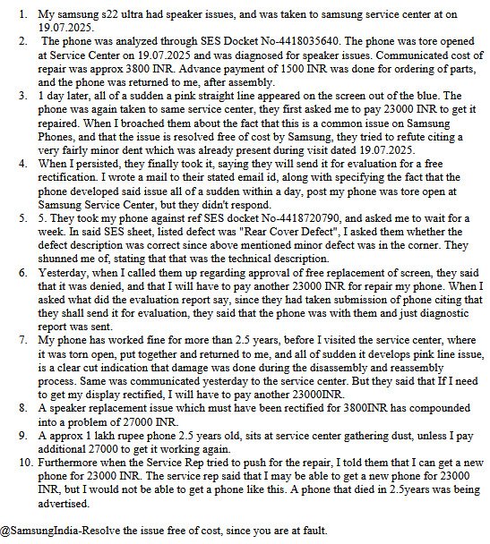 ansary_tar97684's tweet image. Ref Pic. @SamsungIndia
You caused a pink line on my S22 Ultra during repair! 23K INR for YOUR mistake? Fix it FREE or lose customers! #SamsungServiceSucks #PinkLineIssue #ConsumerRights #TechSupportScam #RepairScam