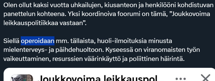 Pepe 🚕🚕✠♥⚓ (@hurumdara2) on Twitter photo <a href="/Jonne36924395/">Jonne</a> <a href="/ir_rkp/">Riikka Purra</a> <a href="/Halla_aho/">Jussi Halla-aho</a> Purra ei ole väittänyt että hänestä olisi tehty huoli-ilmoituksia, vaan toimittaja väitti Purran väittäneen niin.
Opetelkaa siis lukemaan, kiitos.
Purra väitti että hänestä OPEROIDAAN ilmoituksia Facebook-ryhmässä. <a href="/Jonne36924395/">Jonne</a> <a href="/ir_rkp/">Riikka Purra</a> <a href="/Halla_aho/">Jussi Halla-aho</a> Purra ei ole väittänyt että hänestä olisi tehty huoli-ilmoituksia, vaan toimittaja väitti Purran väittäneen niin.
Opetelkaa siis lukemaan, kiitos.
Purra väitti että hänestä OPEROIDAAN ilmoituksia Facebook-ryhmässä.