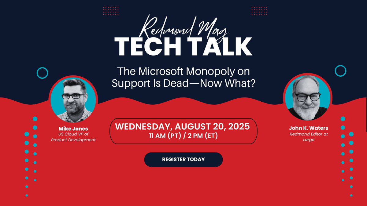 📢The Microsoft Monopoly on support is dead. Now what?

Here’s what: start evaluating replacement options.
Next week, listen to the experts talk about a new generation of #MicrosoftSupport—along with what your next steps can be. Register here on <a href="/RedmondIT/">Redmond</a> :