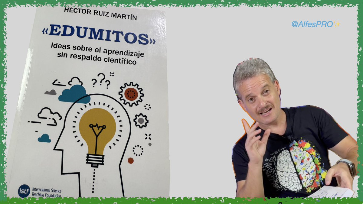 AlfonsoEscrig's tweet image. 🧠 ¿La MEMORIA es un músculo? ¿La ATENCIÓN solo dura 30 min? 🧐
Juega en mi nuevo vídeo a adivinarlo 🤡Analizo con puntos ⭐️ y 🔩EDUMITOS 44 neuromitos que siguen en las aulas 📚#Edutube Evidencia científica, ejemplos prácticos y #Unboxing sorpresa ▶️ youtu.be/eP5aOehaXpc?si…