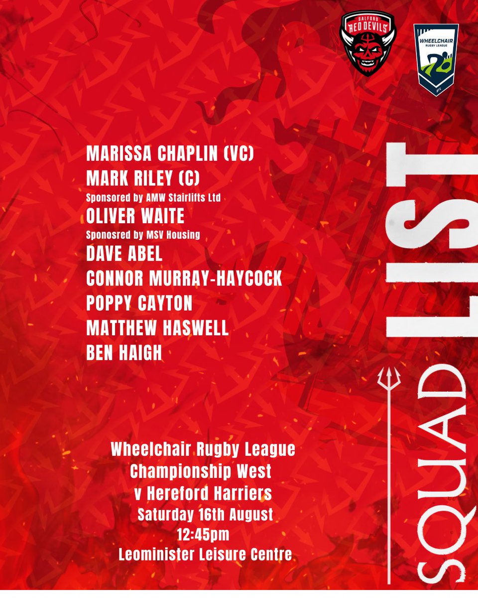 SRD Foundation (@srdfoundation) on Twitter photo Head Coach Dave Abel has named his squad for tomorrow’s <a href="/WheelchairRL/">Wheelchair RL</a> game against <a href="/HerefordHarrie1/">Hereford Harriers Wheelchair Rugby Club</a>, including Championship debuts for Matthew Haswell and Ben Haigh. Head Coach Dave Abel has named his squad for tomorrow’s <a href="/WheelchairRL/">Wheelchair RL</a> game against <a href="/HerefordHarrie1/">Hereford Harriers Wheelchair Rugby Club</a>, including Championship debuts for Matthew Haswell and Ben Haigh.