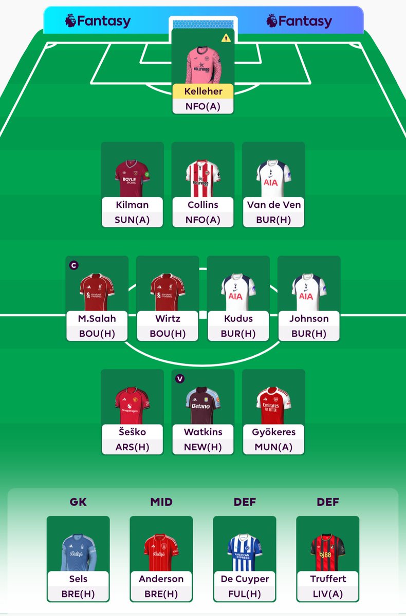 FplDonau's tweet photo. GW1 squad locked 🔒😎
Salah (C) ✅ Triple Spurs 😬
Šeško • Gyökeres • Wirtz = 💣 or 💎
7:29 PM brain = chaos mode
May the variance bless us 🙏
#FPL #GW1 https://t.co/LWhfr97Spg