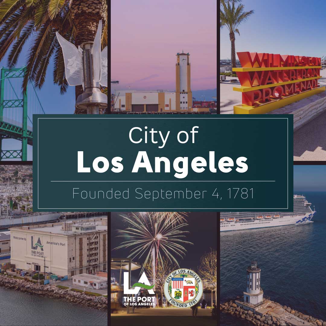 PortofLA's tweet photo. From humble beginnings to the vibrant city we know today, we are proud to join @LACity in celebrating its 1781 founding! Two years after the #PortofLA was established in 1907, the harbor communities of San Pedro and Wilmington joined the City in 1909, now part of the #LAStory. https://t.co/vCRINEWW1e
