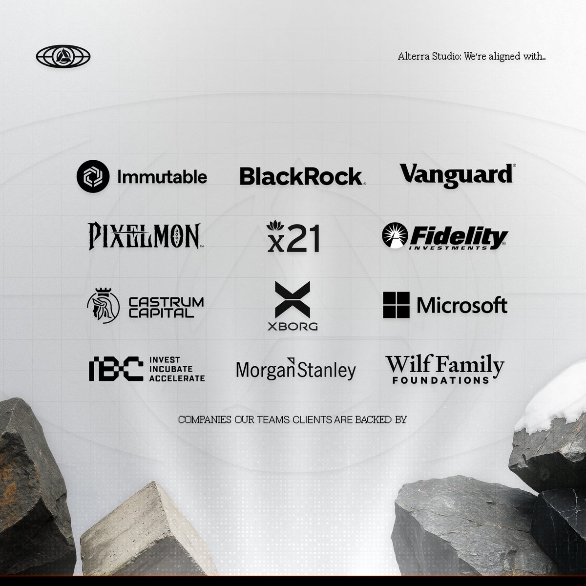 AlterraStudio's tweet image. We&apos;re proud to work with clients backed by some of the world’s most respected companies... 🌐💼

No matter your industry or stage, Alterra is ready to build with you and elevate your brand to its highest standard.

✉️ Let’s connect: Hello@Alterra.Studio